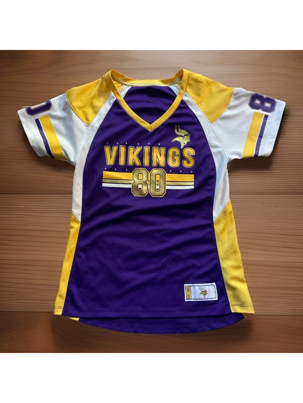 Minnesota Vikings Womens Small V-neck Jersey Shirt 80 Carter Hall Of Fame Shirt
